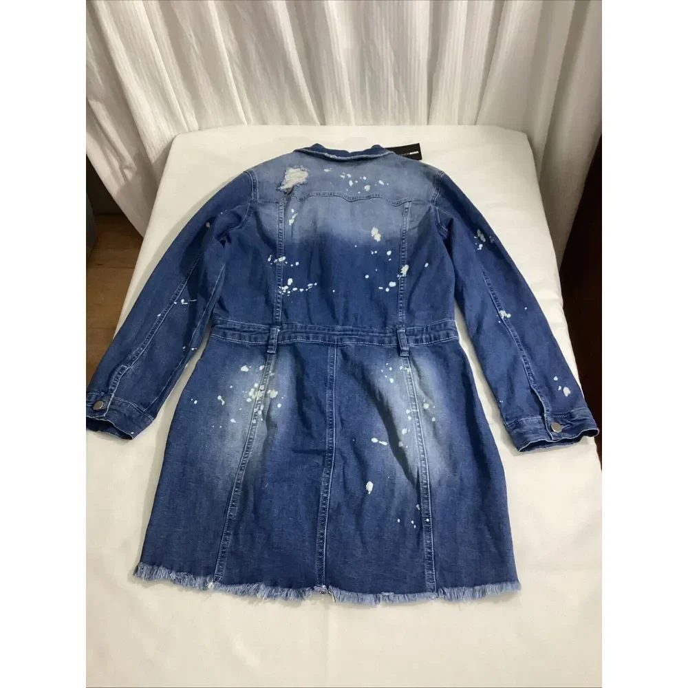 Fashion Nova Womens L Dress Blue Distressed Denim One Piece 58920 - Picture 7 of 8